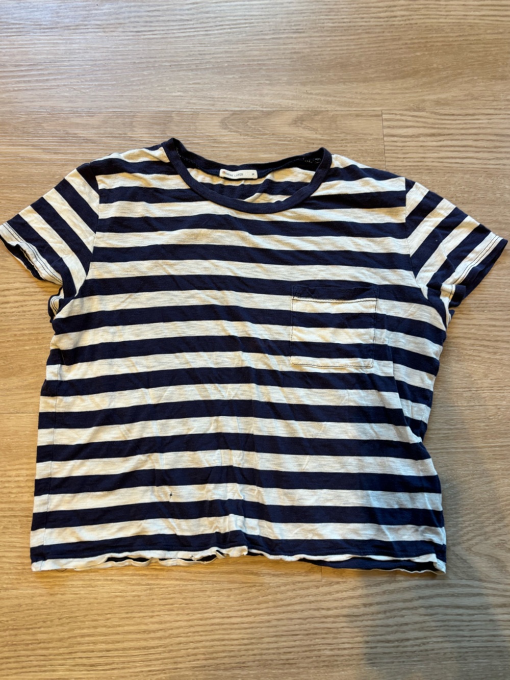 Marine Layer Women’s Size Medium Distressed Striped T Shirt with Single Pocket